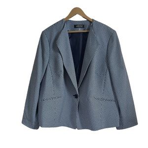 Kasper Blazer Jacket Blue Geo Print  Plus size